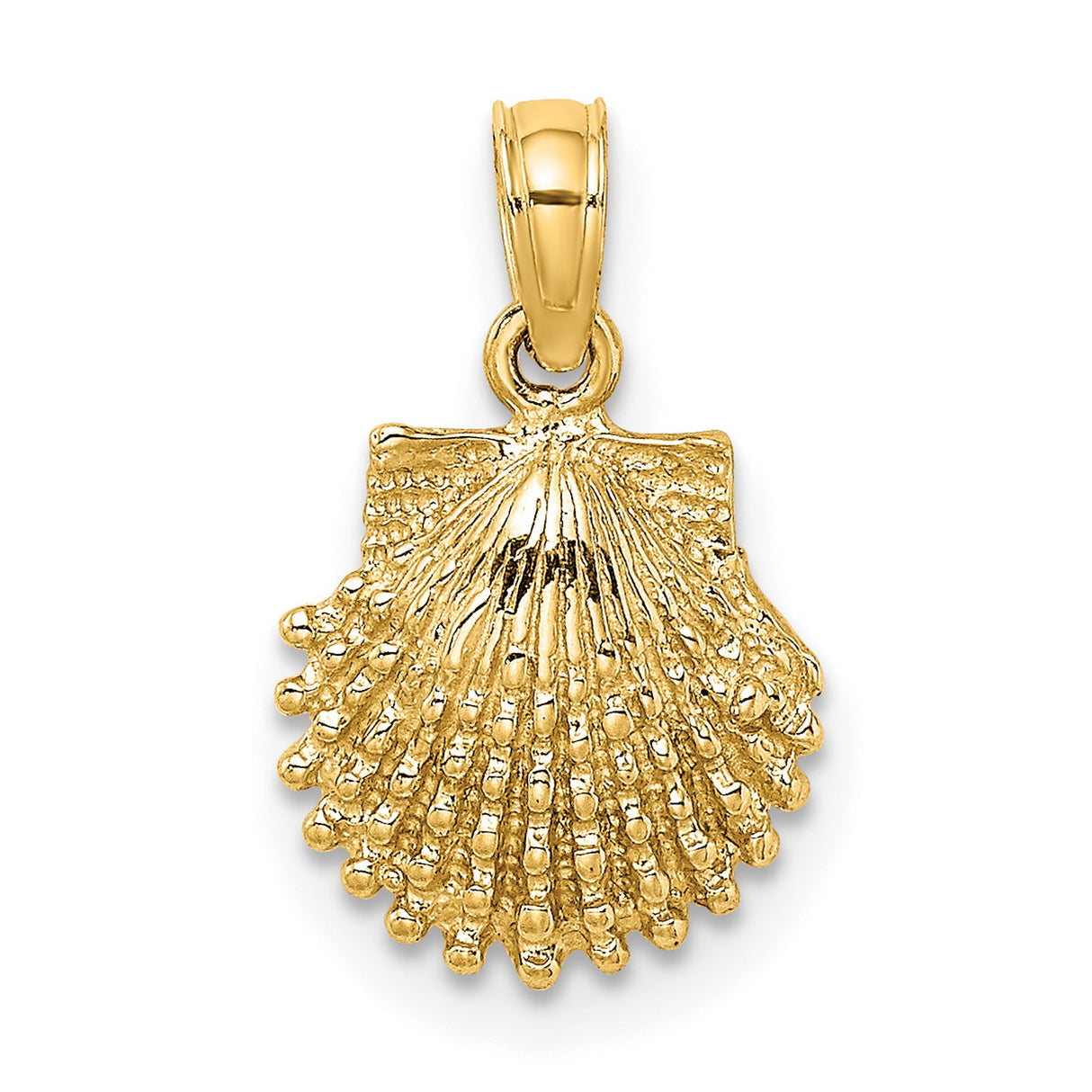 14k Yellow Gold Scallop Shell Pendant with Detailed Camino de Santiago Design