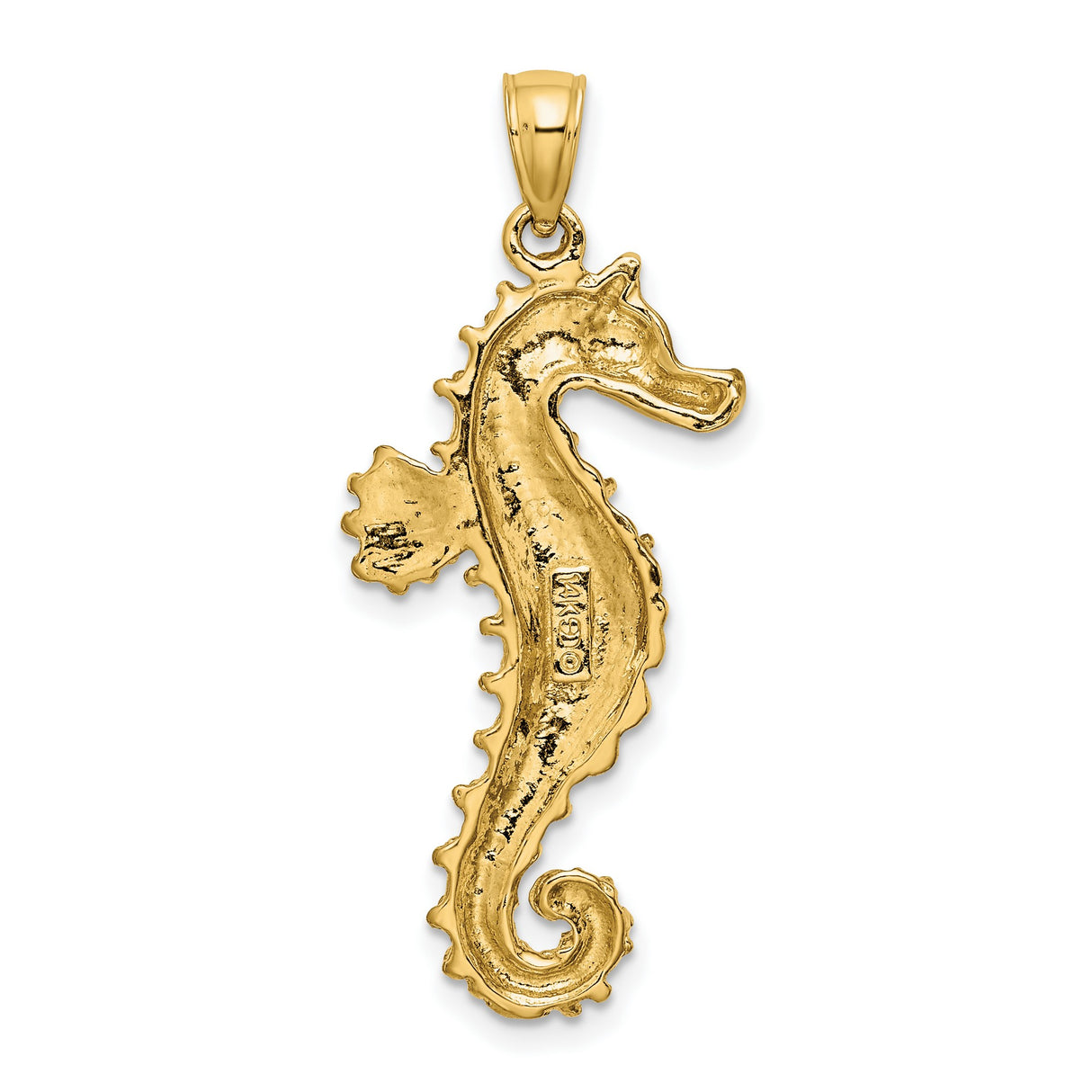 14k Yellow Gold Seahorse Pendant, Textured Nautical Marine Life Design