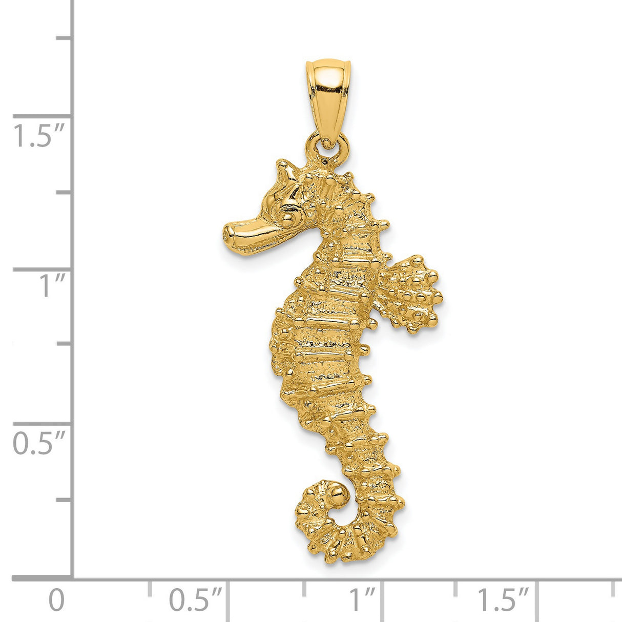 14k Yellow Gold Seahorse Pendant, Textured Nautical Marine Life Design