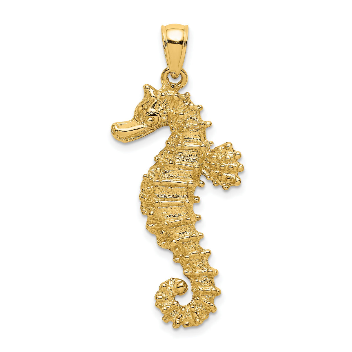 14k Yellow Gold Seahorse Pendant, Textured Nautical Marine Life Design