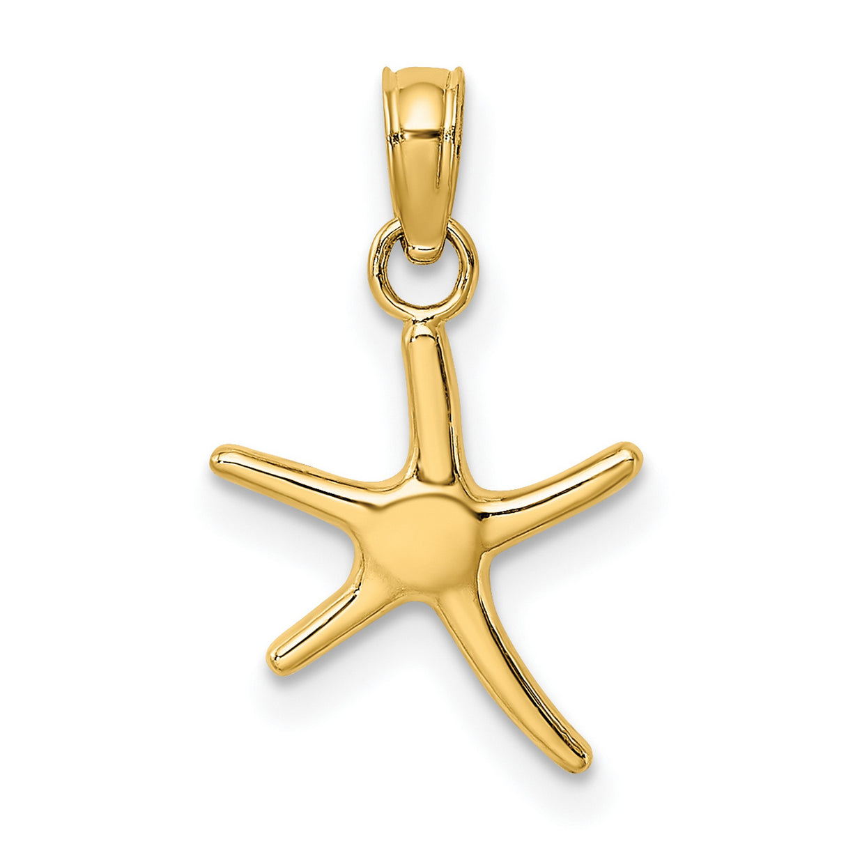 14k Yellow Gold Starfish Pendant, Polished Ocean Theme Charm for Women