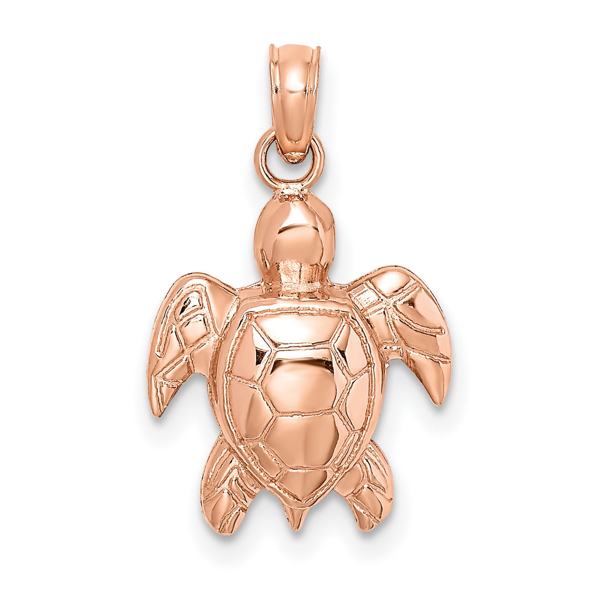 14k Rose Gold Sea Turtle Pendant with Flipper Detail and Shell Design