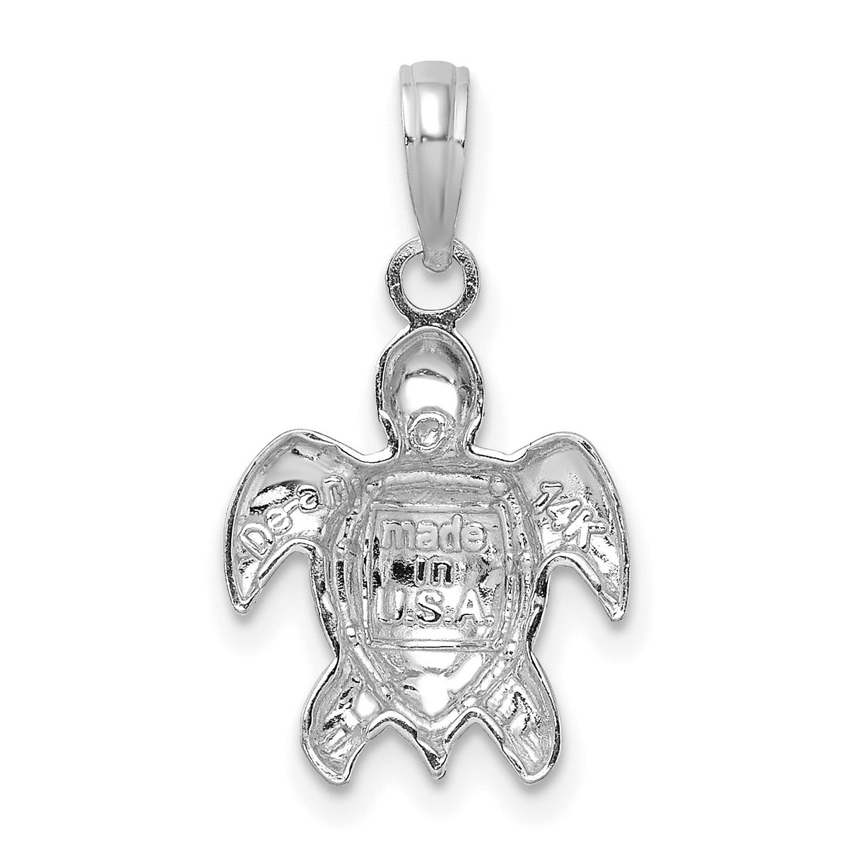 14k White Gold Sea Turtle Pendant, Ocean-Inspired Animal Symbol for Women or Unisex Wear