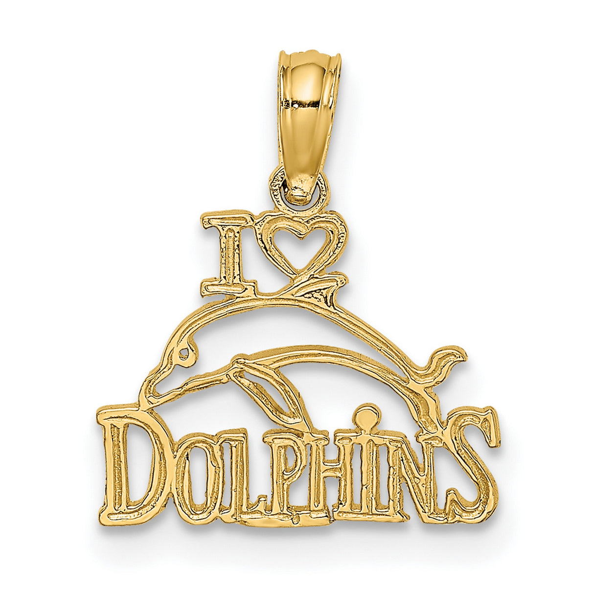 14k Yellow Gold Dolphin Pendant with Heart, Ocean-Themed Charm for Women or Unisex