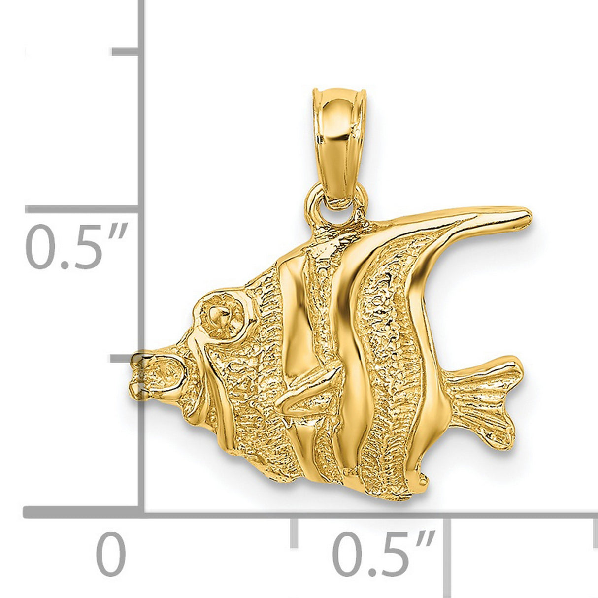 14k Yellow Gold Angelfish Pendant, Detailed Marine Life Charm, Ocean Theme Jewelry