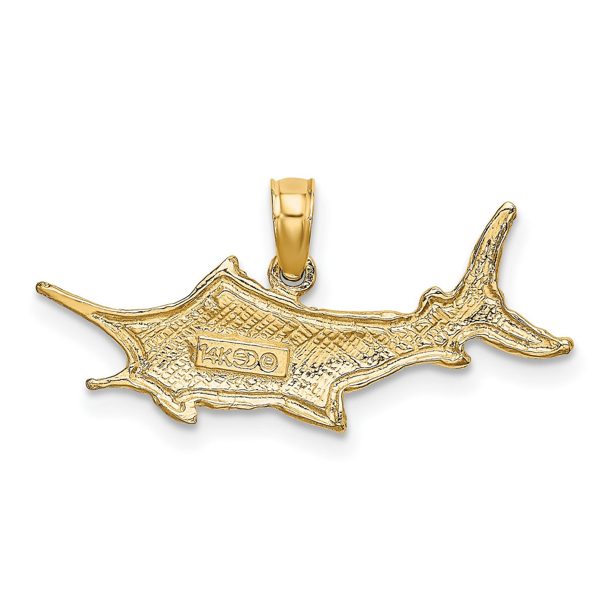 14k Yellow Gold Marlin Fish Pendant, Textured Nautical Charm for Men or Unisex