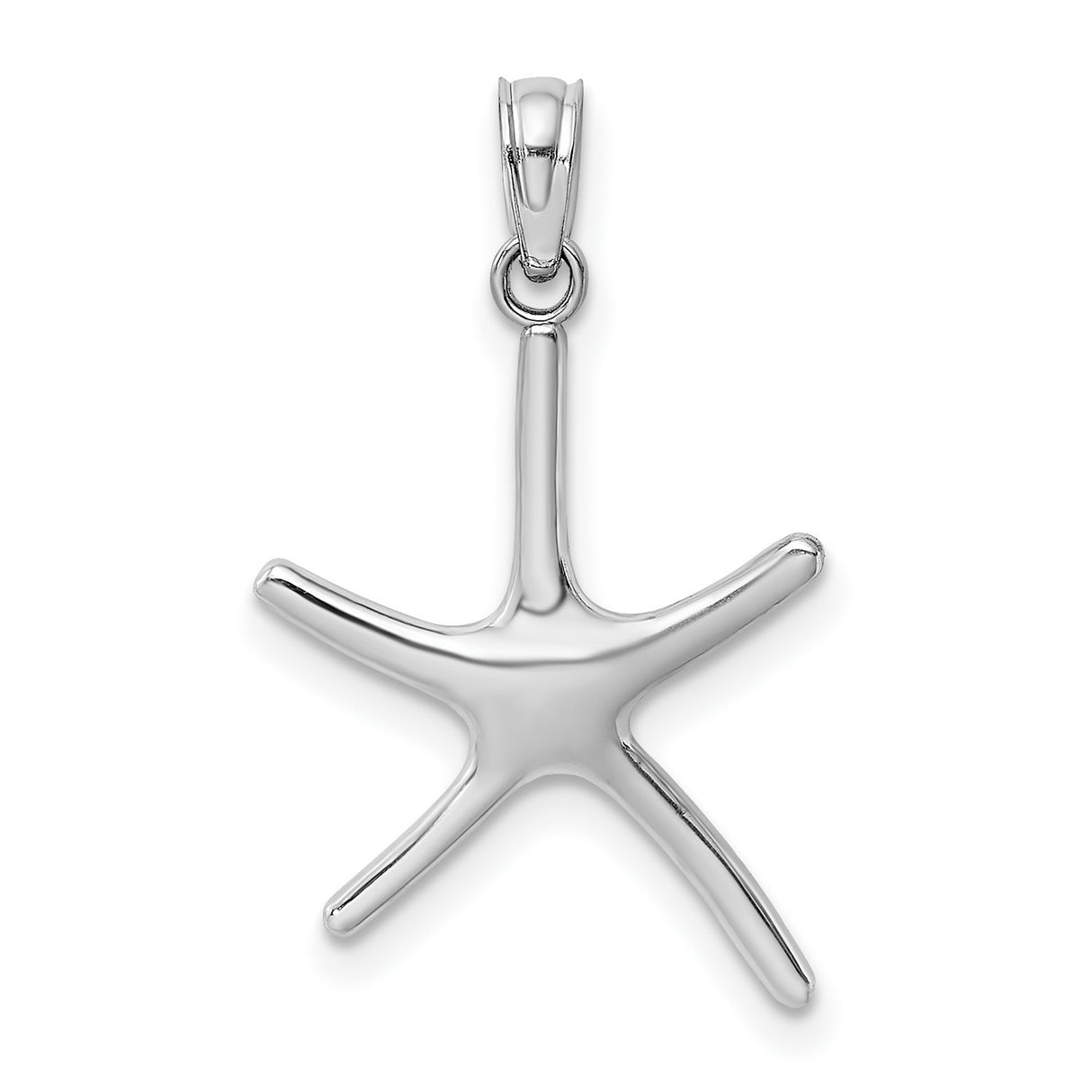 14k White Gold Starfish Pendant, Polished Nautical Ocean Design for Women