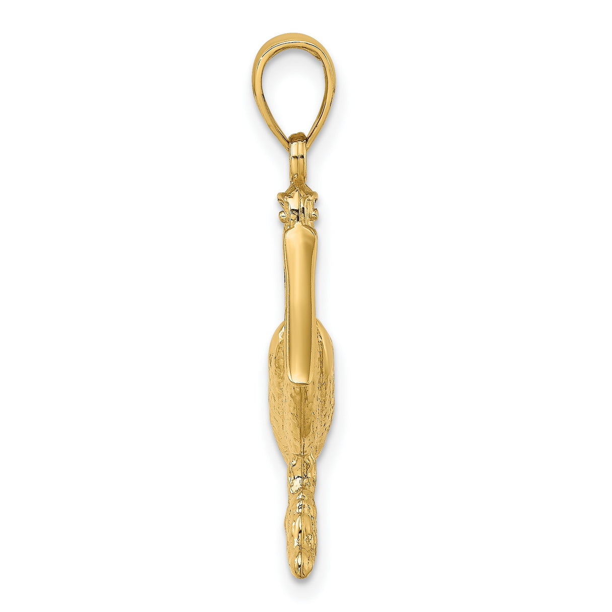 14k Yellow Gold Pelican Pendant, Detailed Standing Pelican on Textured Base, Nautical Charm