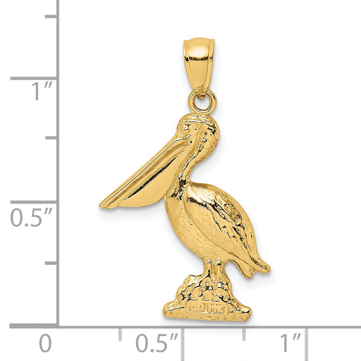 14k Yellow Gold Pelican Pendant, Detailed Standing Pelican on Textured Base, Nautical Charm