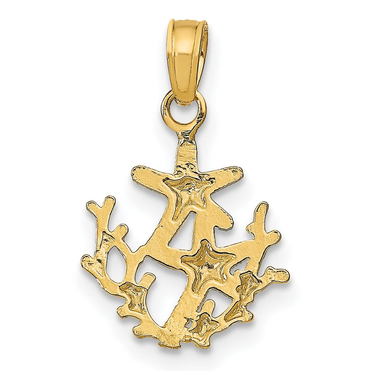 14k Yellow Gold Pendant with Textured Starfish and Coral Design, Ocean Inspired Jewelry