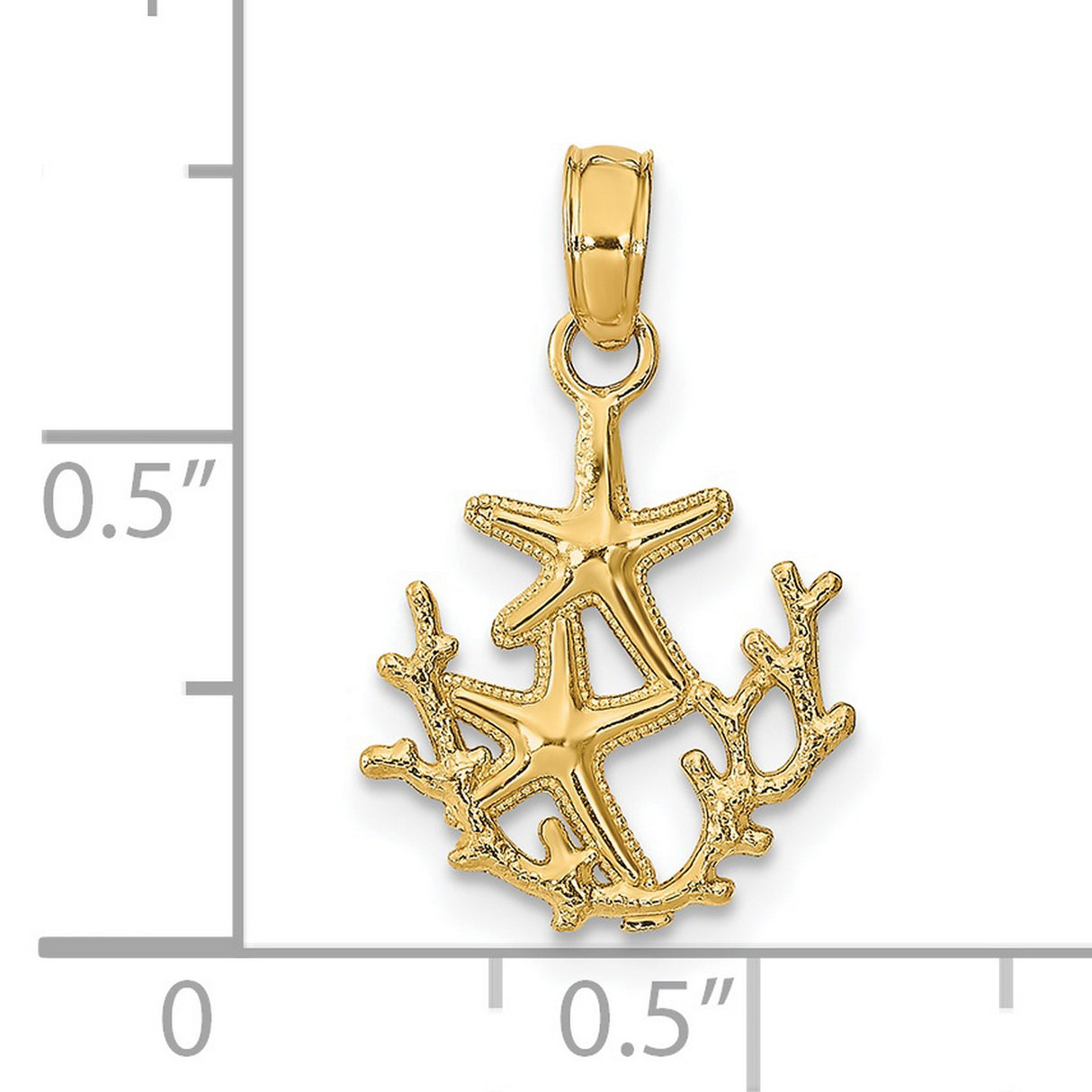 14k Yellow Gold Pendant with Textured Starfish and Coral Design, Ocean Inspired Jewelry