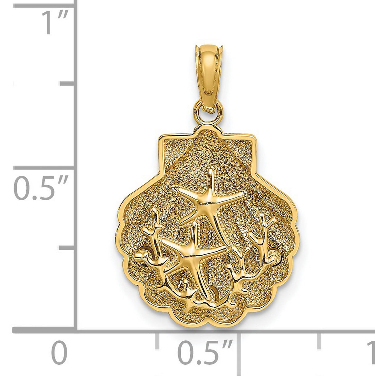 14k Yellow Gold Seashell Pendant with Starfish and Coral Accents, Ocean-Themed Charm
