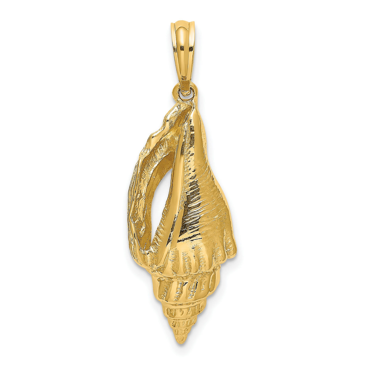 14k Yellow Gold Seashell Pendant with Conch Shell Design, Nautical Beach Charm for Women