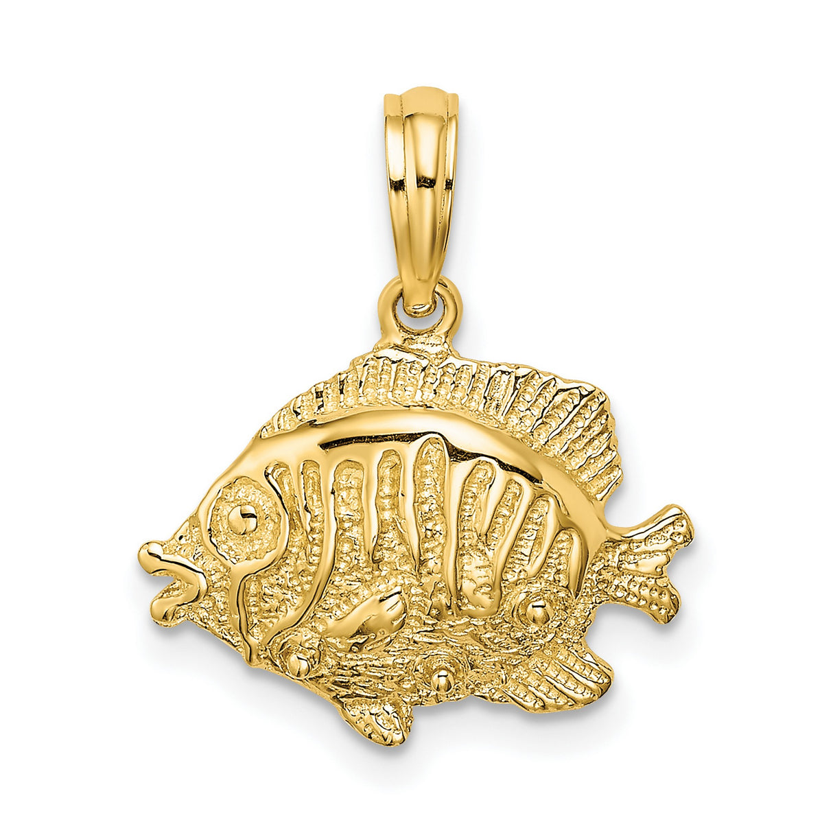 14k Yellow Gold Tropical Fish Pendant, Detailed Ocean Theme Jewelry for Women or Unisex Wear