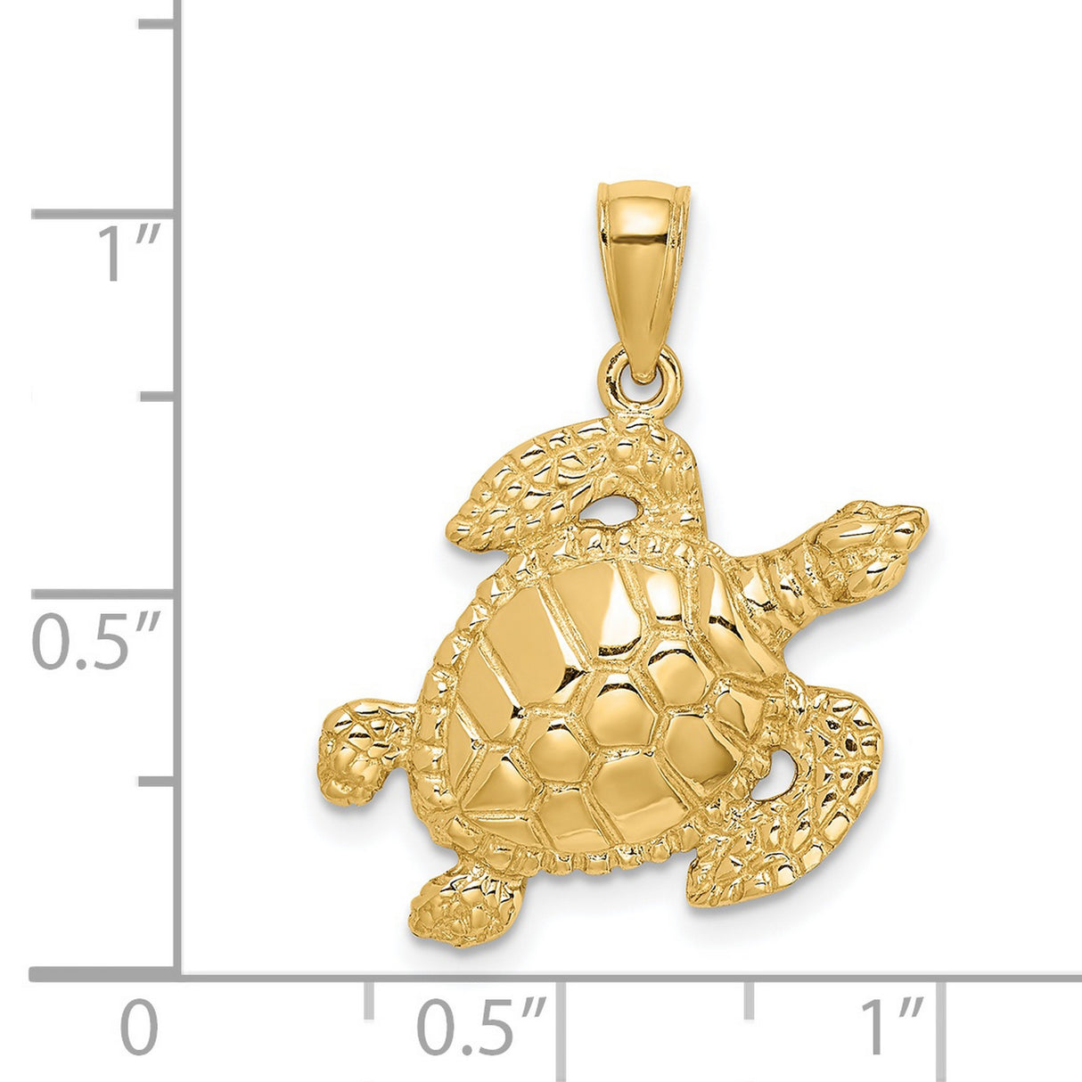 14k Yellow Gold Sea Turtle Pendant, Realistic Textured Design, Nautical Ocean Animal Charm