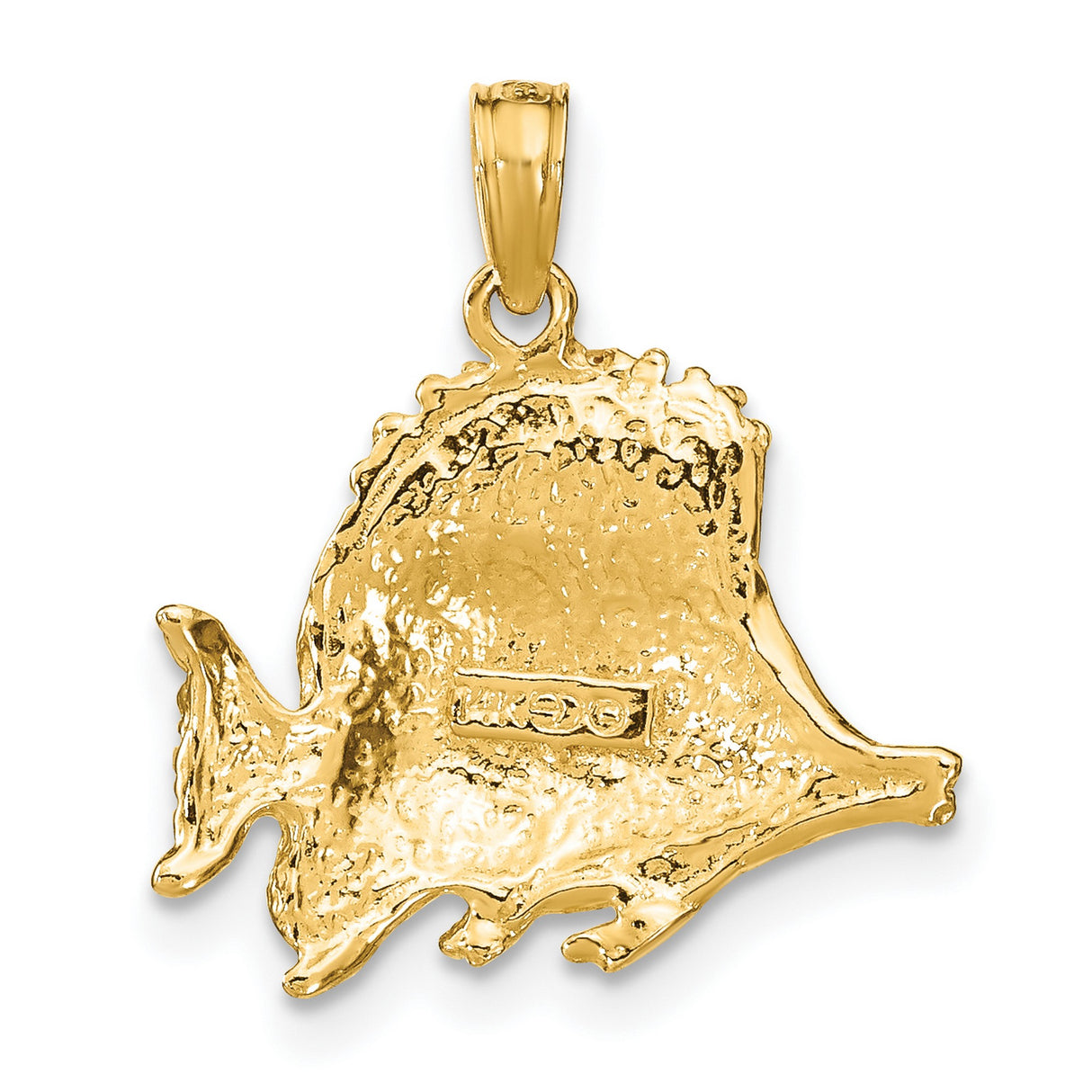 14k Yellow Gold Tropical Fish Pendant with Textured Fin Design, Nautical Marine Life Charm