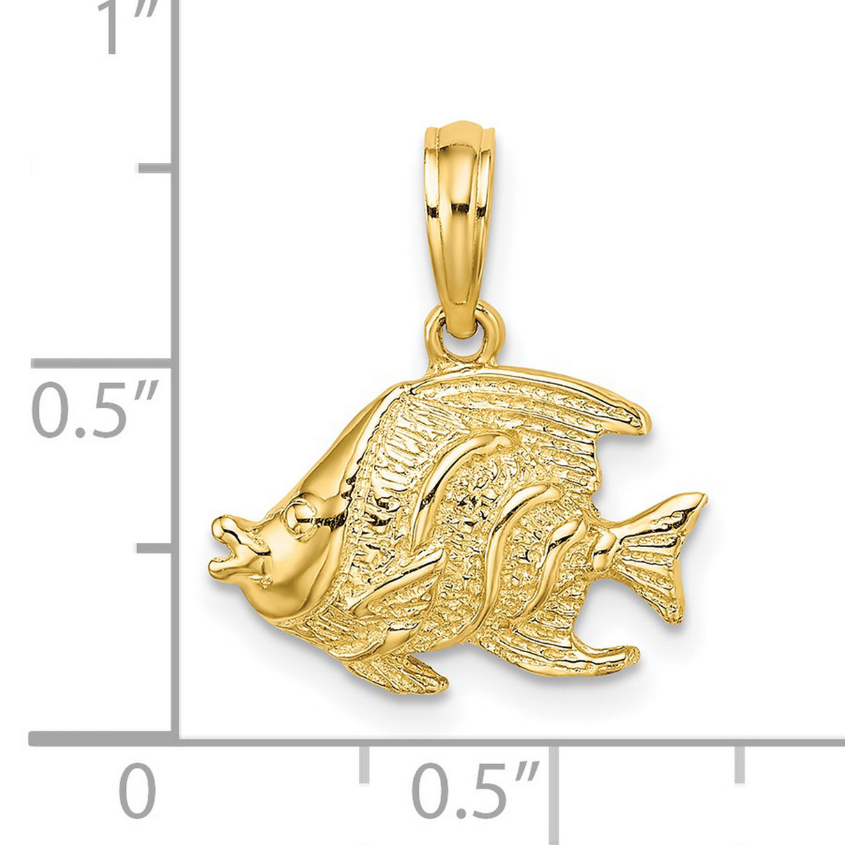 14k Yellow Gold Angelfish Pendant Charm, Tropical Ocean Freedom Theme, Unisex Marine Jewelry
