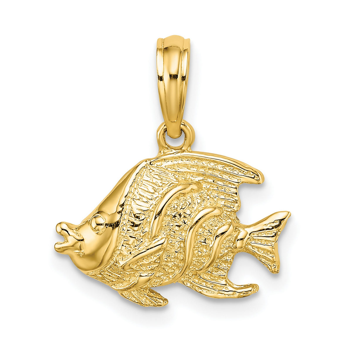 14k Yellow Gold Angelfish Pendant Charm, Tropical Ocean Freedom Theme, Unisex Marine Jewelry