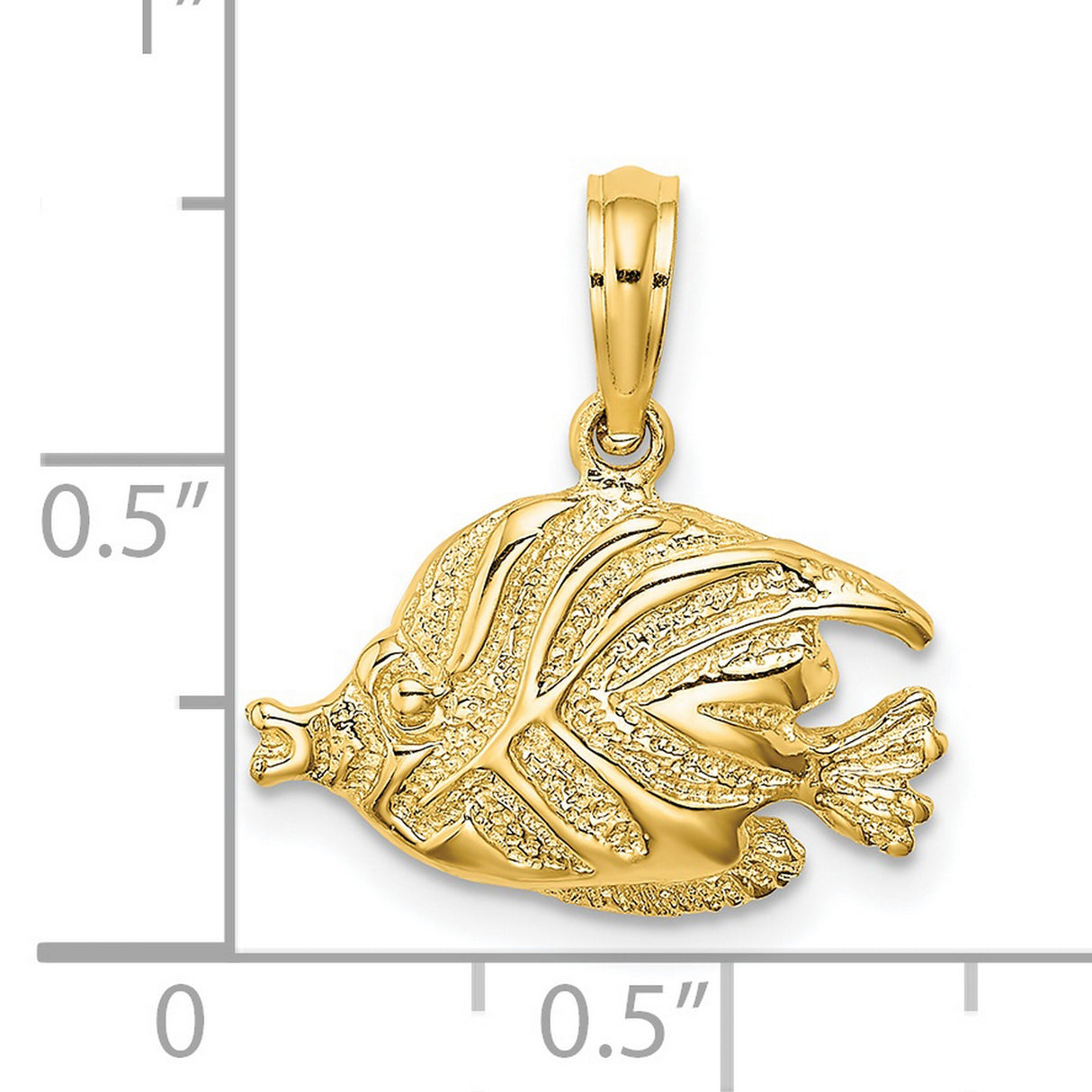 14k Yellow Gold Tropical Fish Pendant with Textured High Polish Finish, Ocean Life Charm