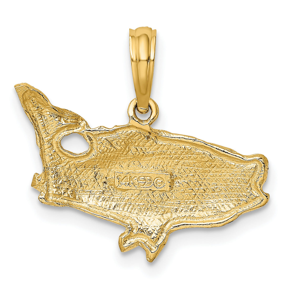 14k Yellow Gold Fish Pendant with Textured Scales and Fin Detail