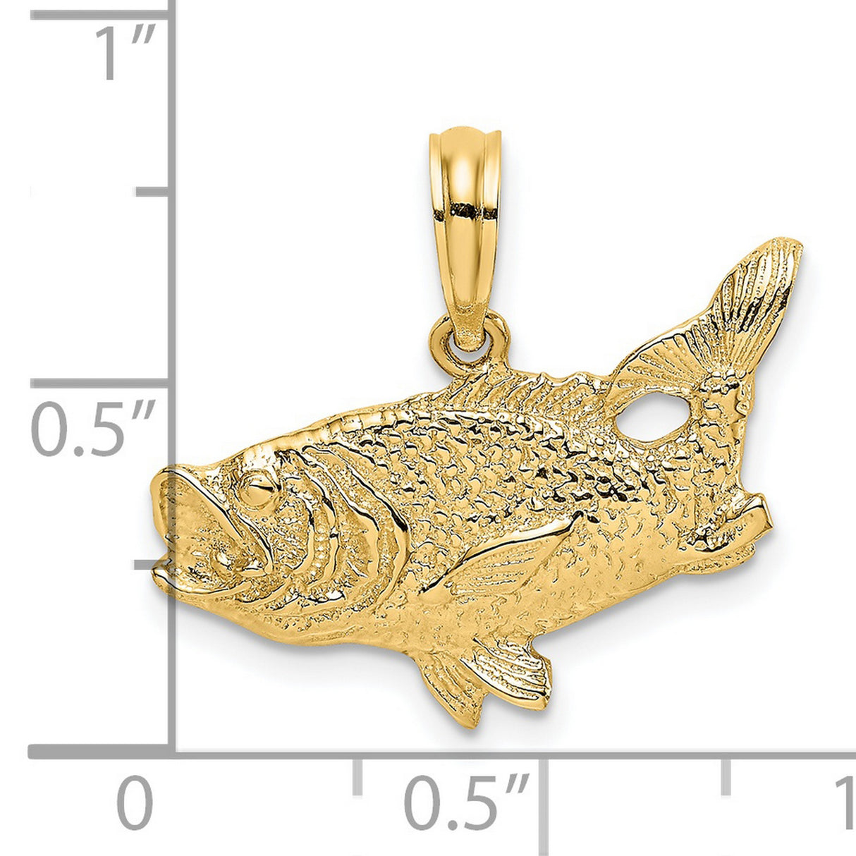 14k Yellow Gold Fish Pendant with Textured Scales and Fin Detail