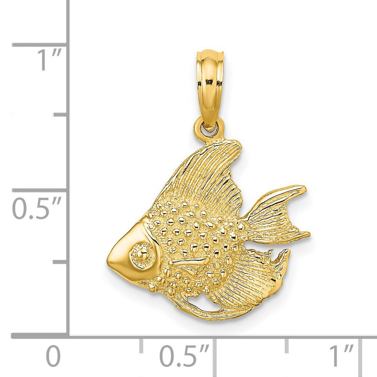 14k Yellow Gold Angelfish Pendant with Textured Detail, Marine Life Theme