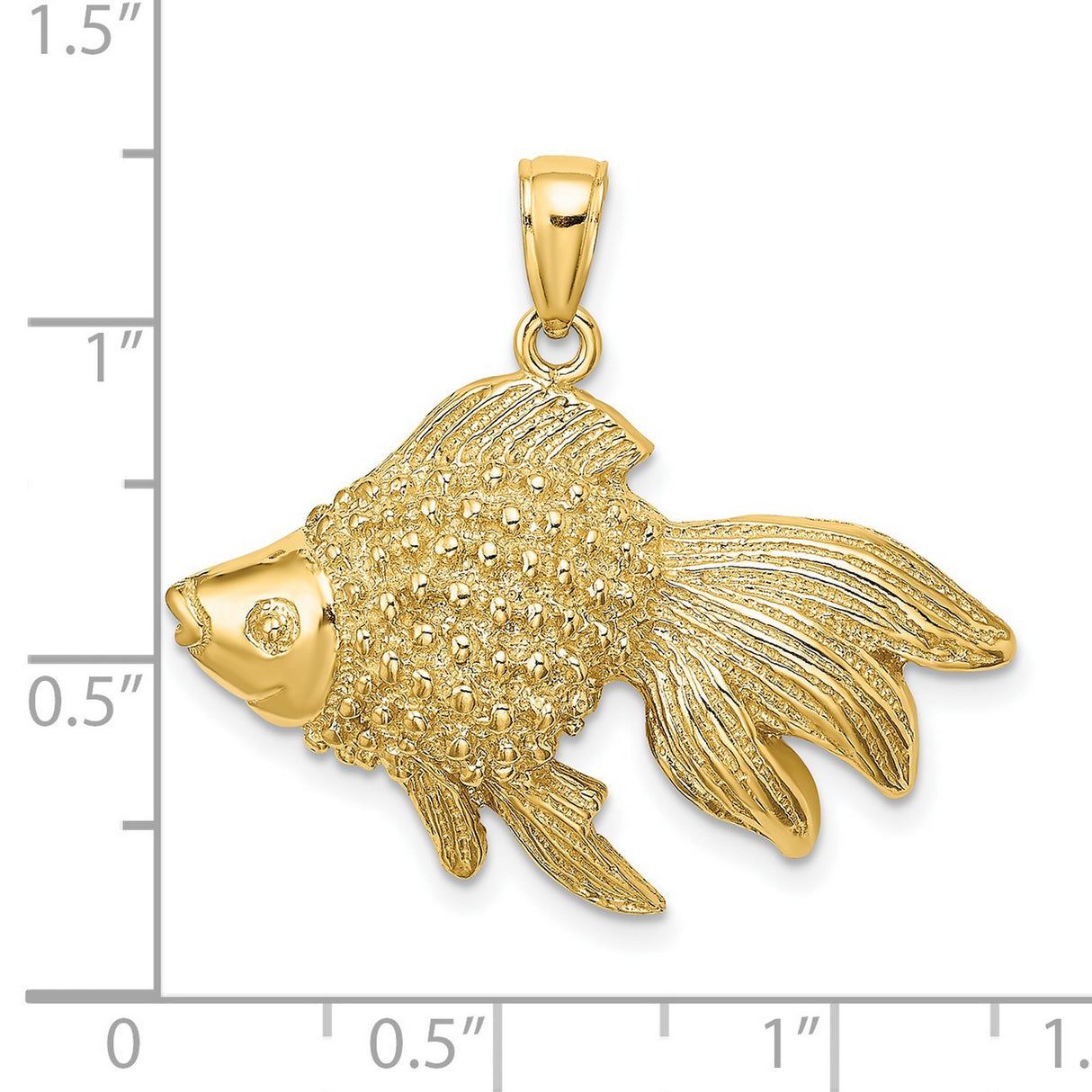 14k Yellow Gold Fish Pendant with Flowing Fins, Feng Shui Prosperity Symbol for Women or Unisex Wear