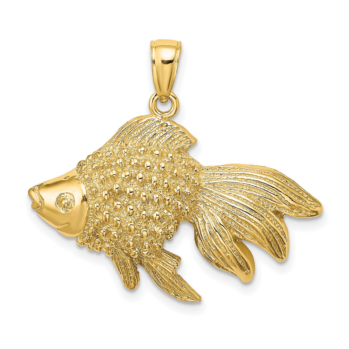 14k Yellow Gold Fish Pendant with Flowing Fins, Feng Shui Prosperity Symbol for Women or Unisex Wear
