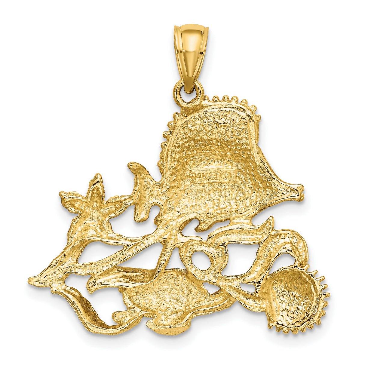 14k Yellow Gold Pendant with Sea Turtle, Starfish, Shells and Coral Reef Ocean Theme