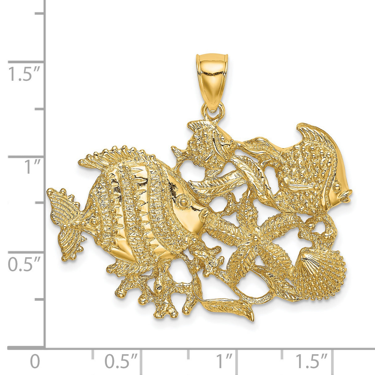 14k Yellow Gold Ocean Pendant with Starfish, Fish, and Seashell Design