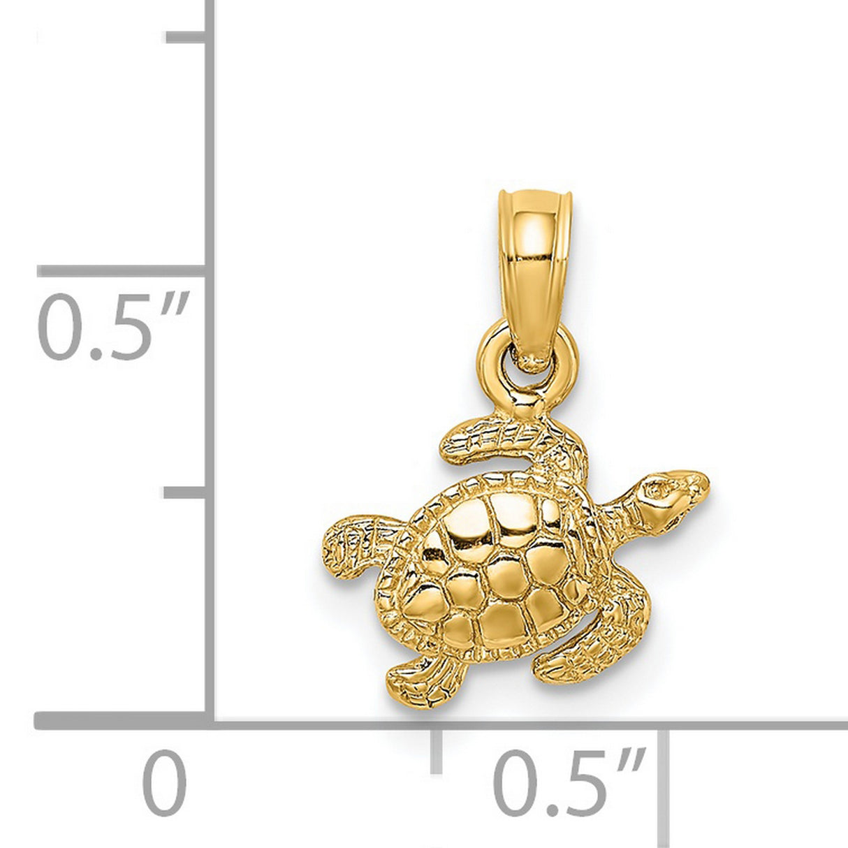14k Yellow Gold Turtle Pendant with Shell Detail and Flipper Design, Ocean Theme Charm