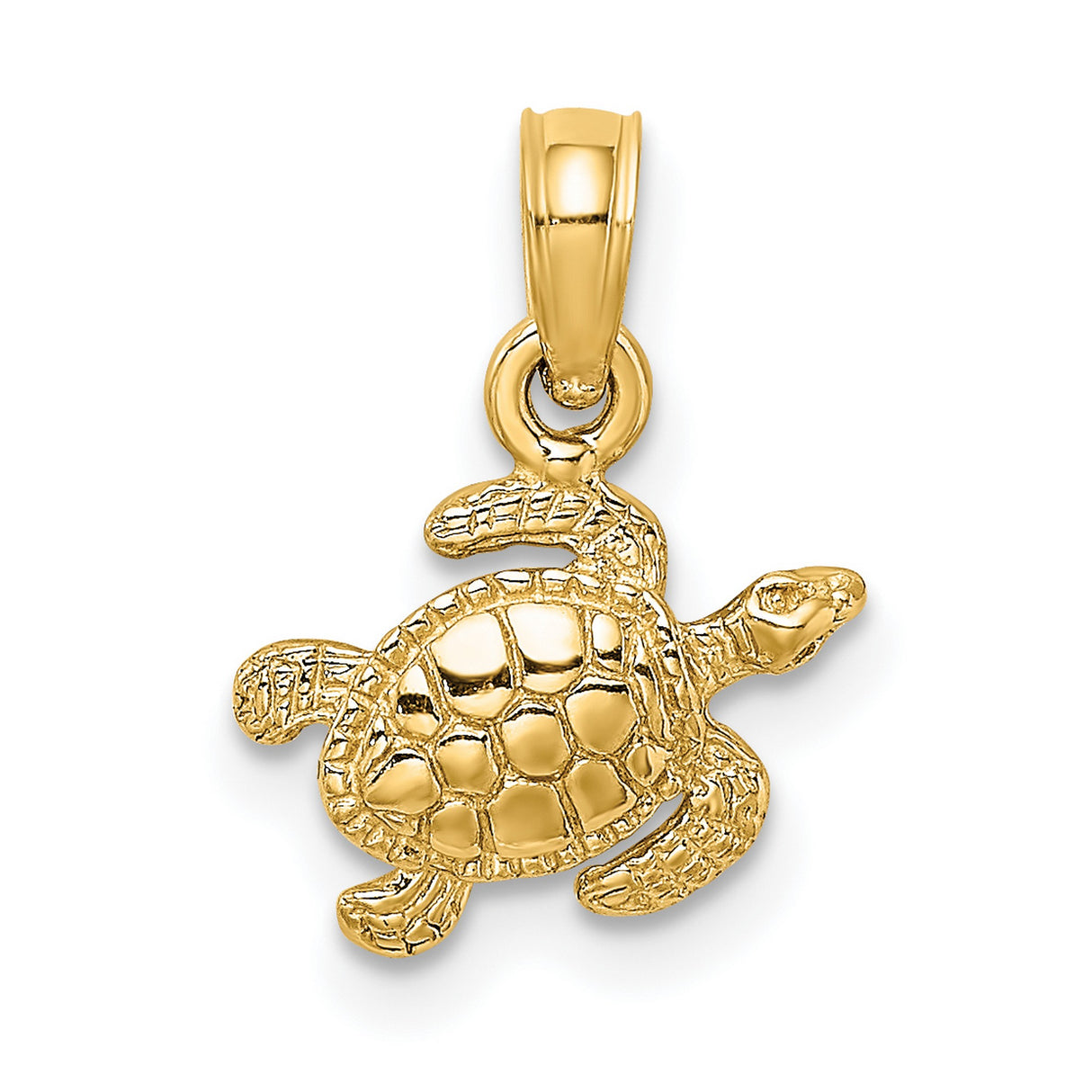 14k Yellow Gold Turtle Pendant with Shell Detail and Flipper Design, Ocean Theme Charm