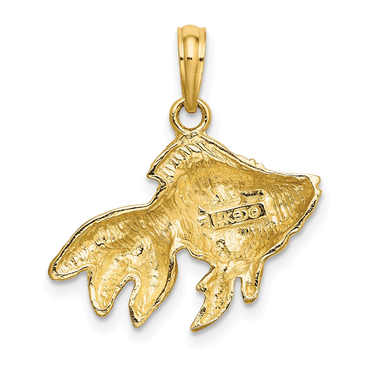 14k Yellow Gold Goldfish Pendant with Textured Fins and Detailed Scales