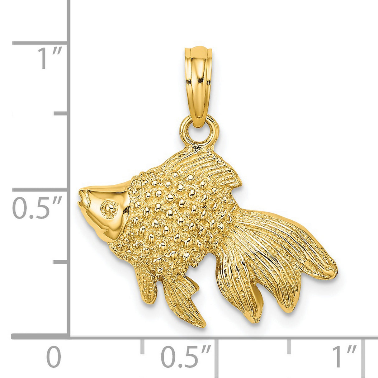 14k Yellow Gold Goldfish Pendant with Textured Fins and Detailed Scales