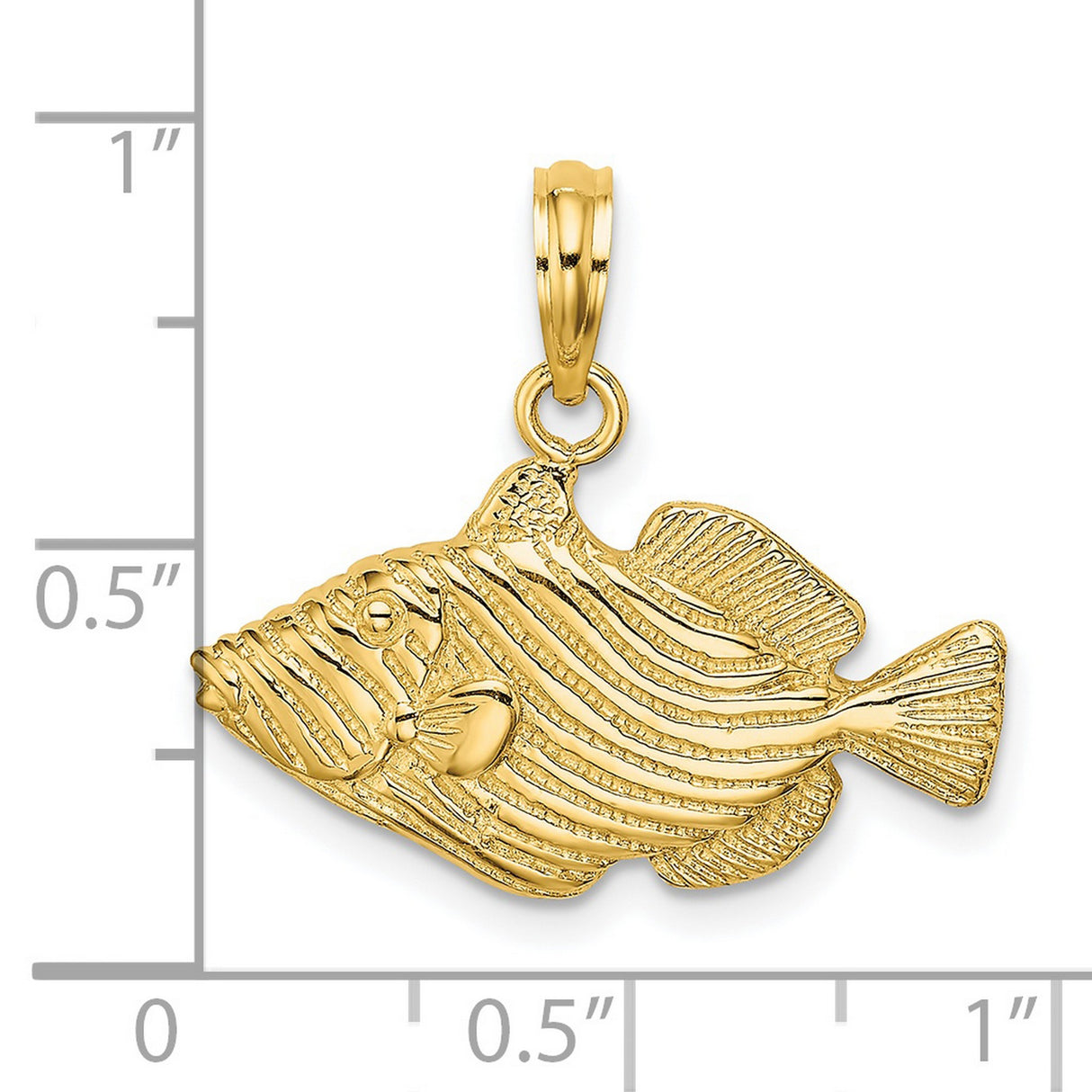 14k Yellow Gold Fish Pendant with Striped Fins, Tropical Ocean Life Charm