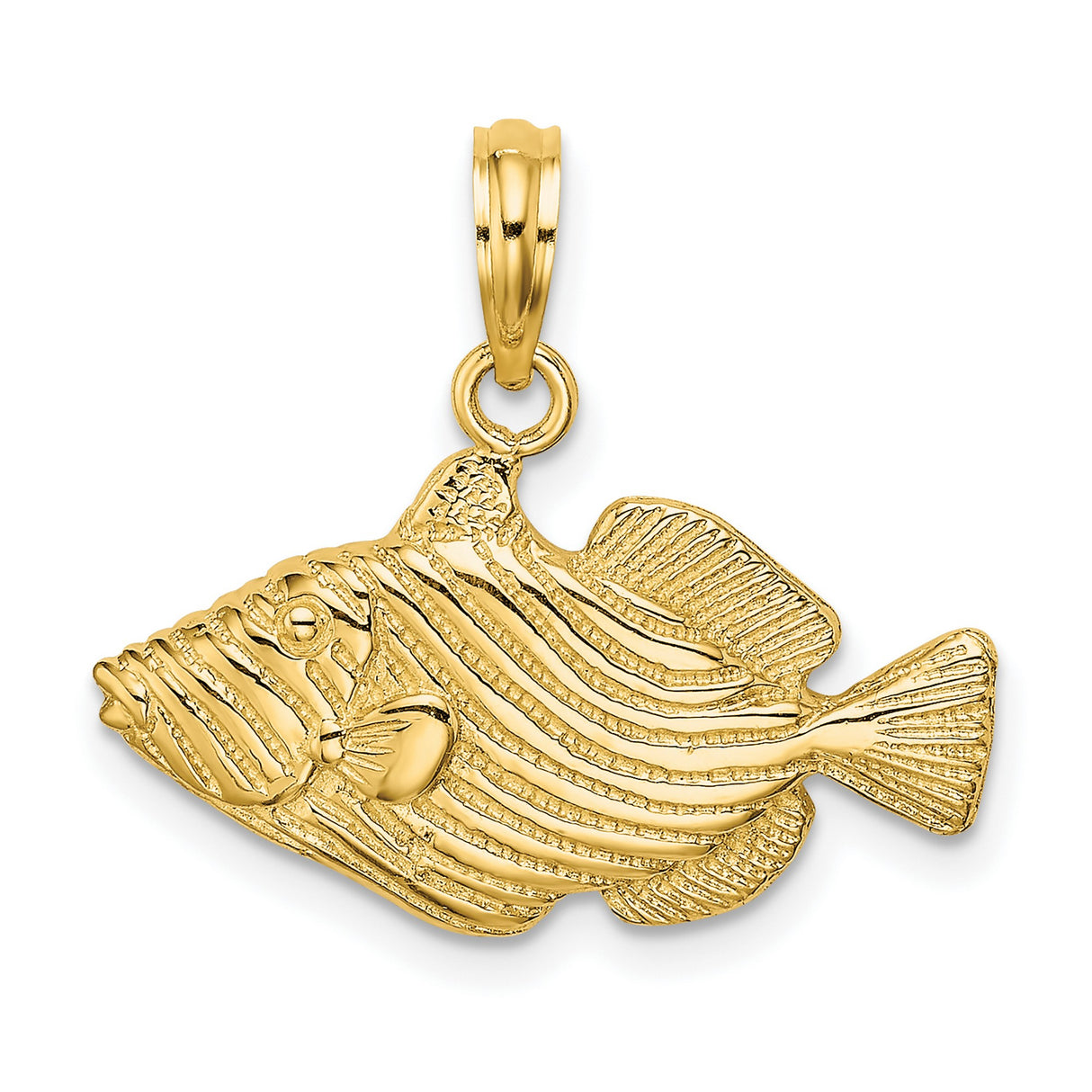 14k Yellow Gold Fish Pendant with Striped Fins, Tropical Ocean Life Charm