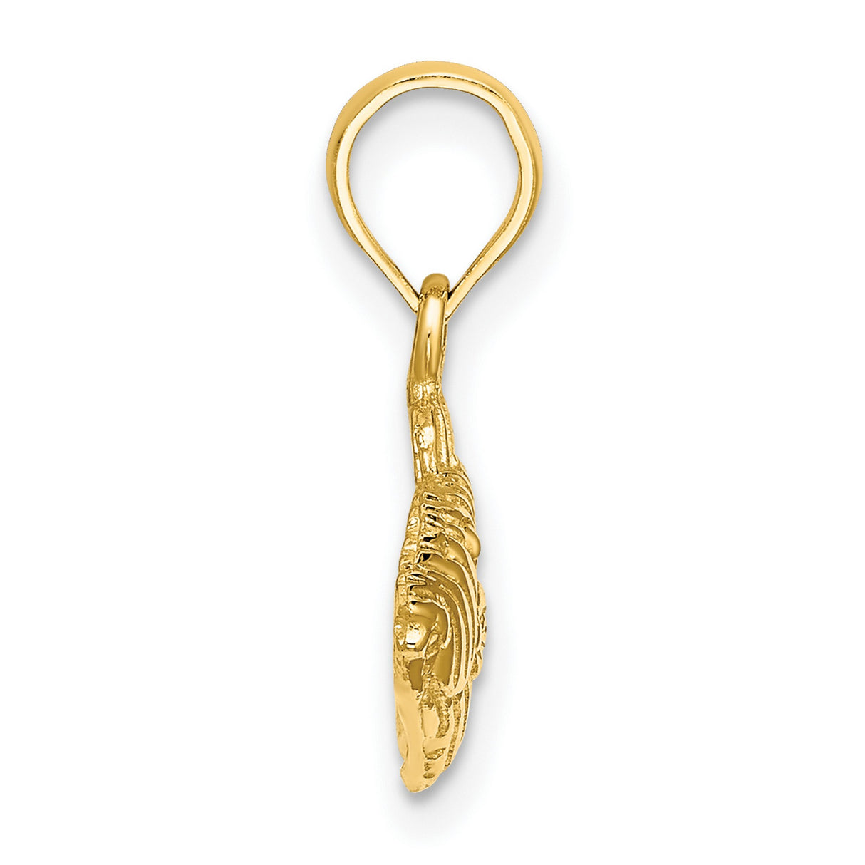 14k Yellow Gold Fish Pendant with Textured Lines, Nautical Ocean Theme Charm