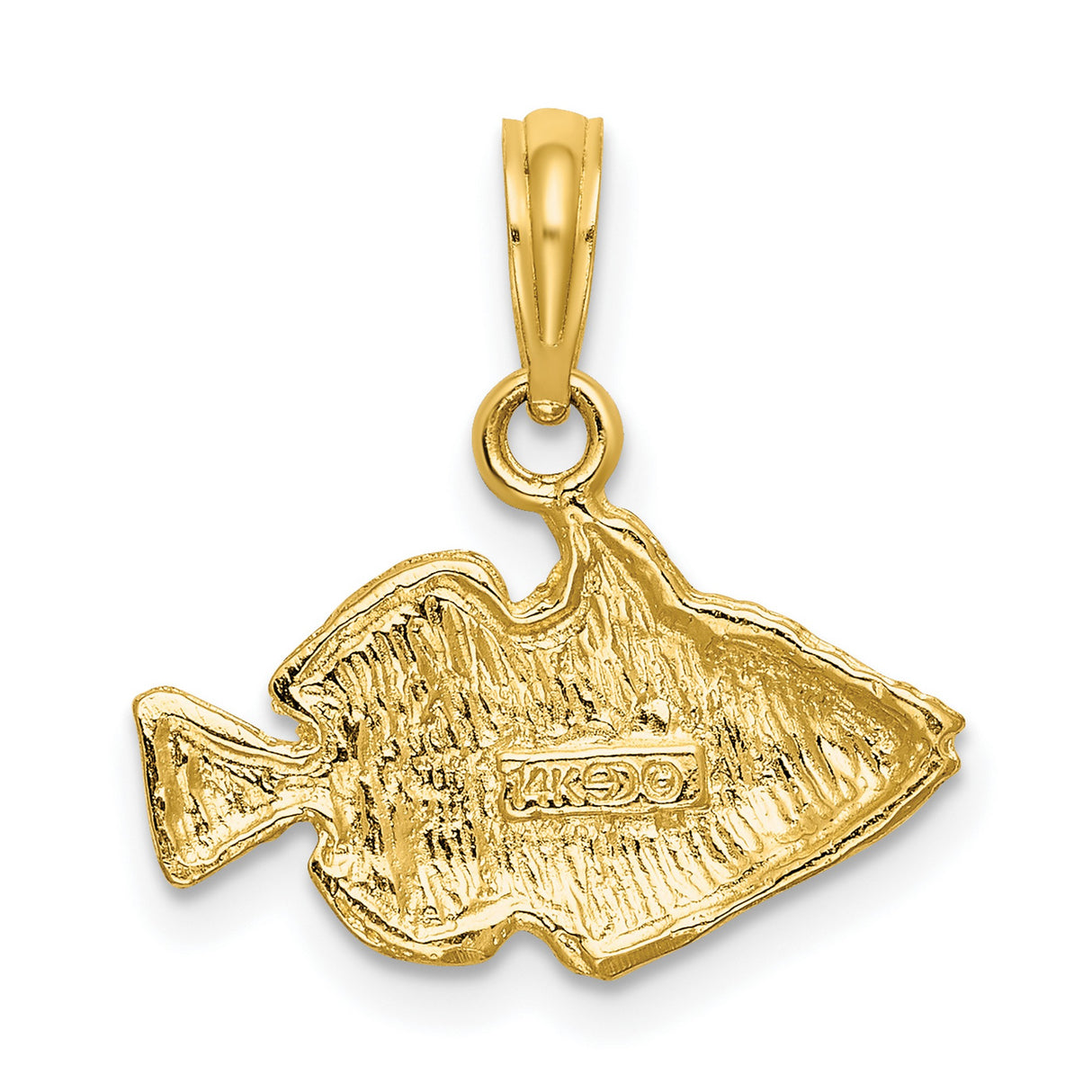 14k Yellow Gold Fish Pendant with Textured Lines, Nautical Ocean Theme Charm