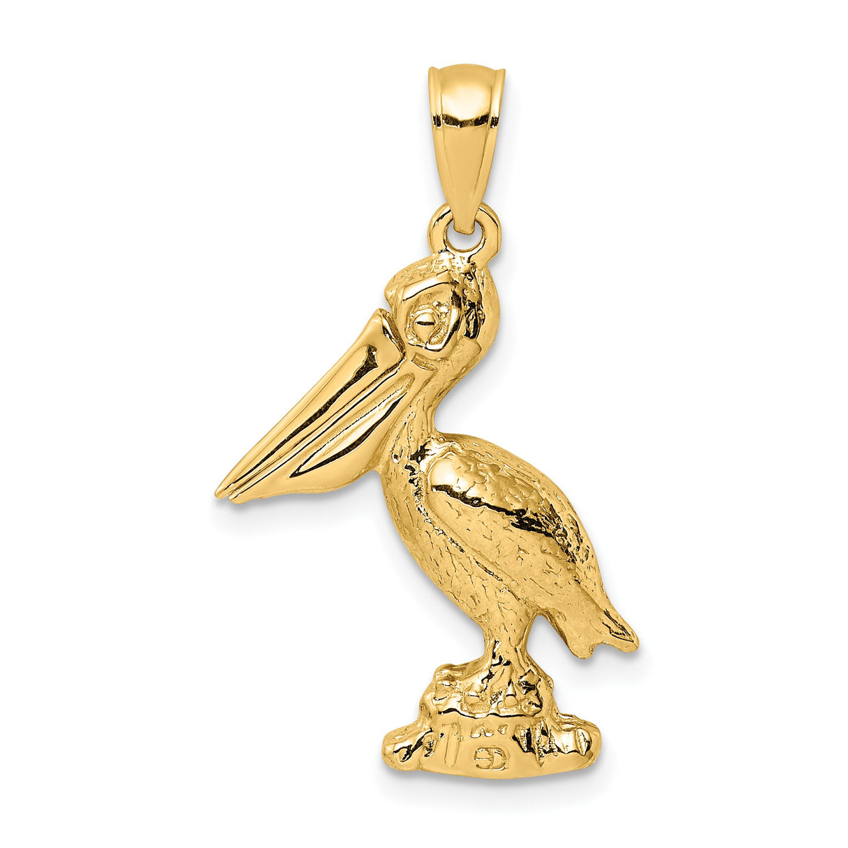 14k Yellow Gold Pelican Pendant with Detailed Bird on Rock, Nautical Coastal Charm