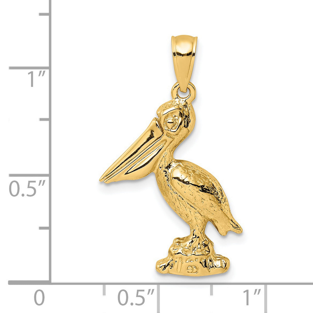 14k Yellow Gold Pelican Pendant with Detailed Bird on Rock, Nautical Coastal Charm