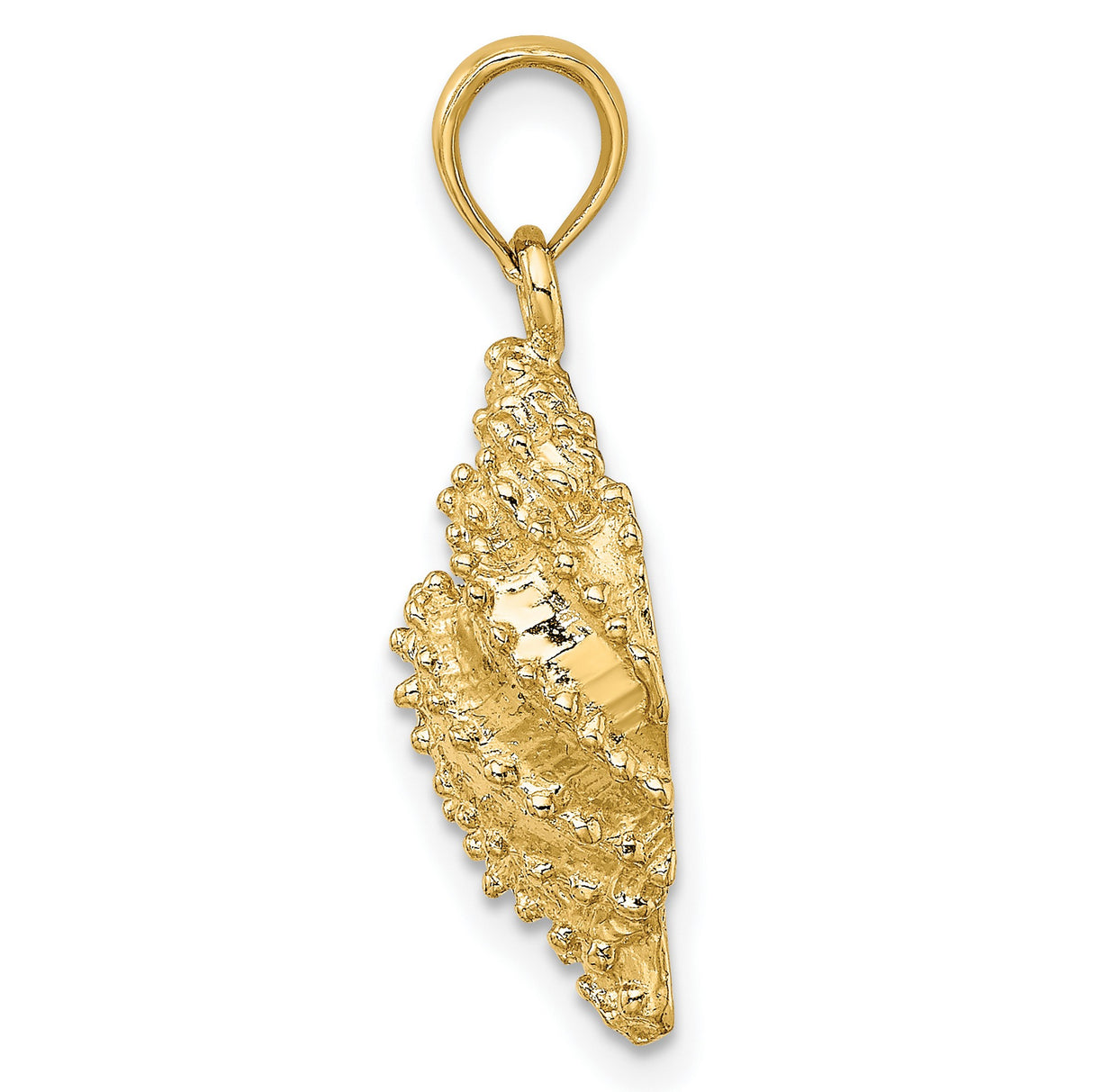 14k Yellow Gold Conch Seashell Pendant with Textured Shell Design, Nautical Beach Style Charm