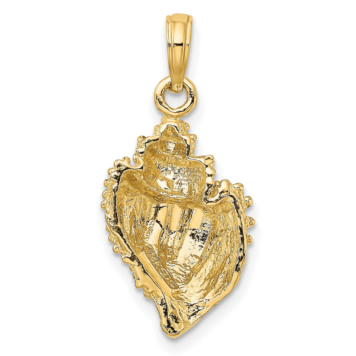 14k Yellow Gold Conch Seashell Pendant with Textured Shell Design, Nautical Beach Style Charm