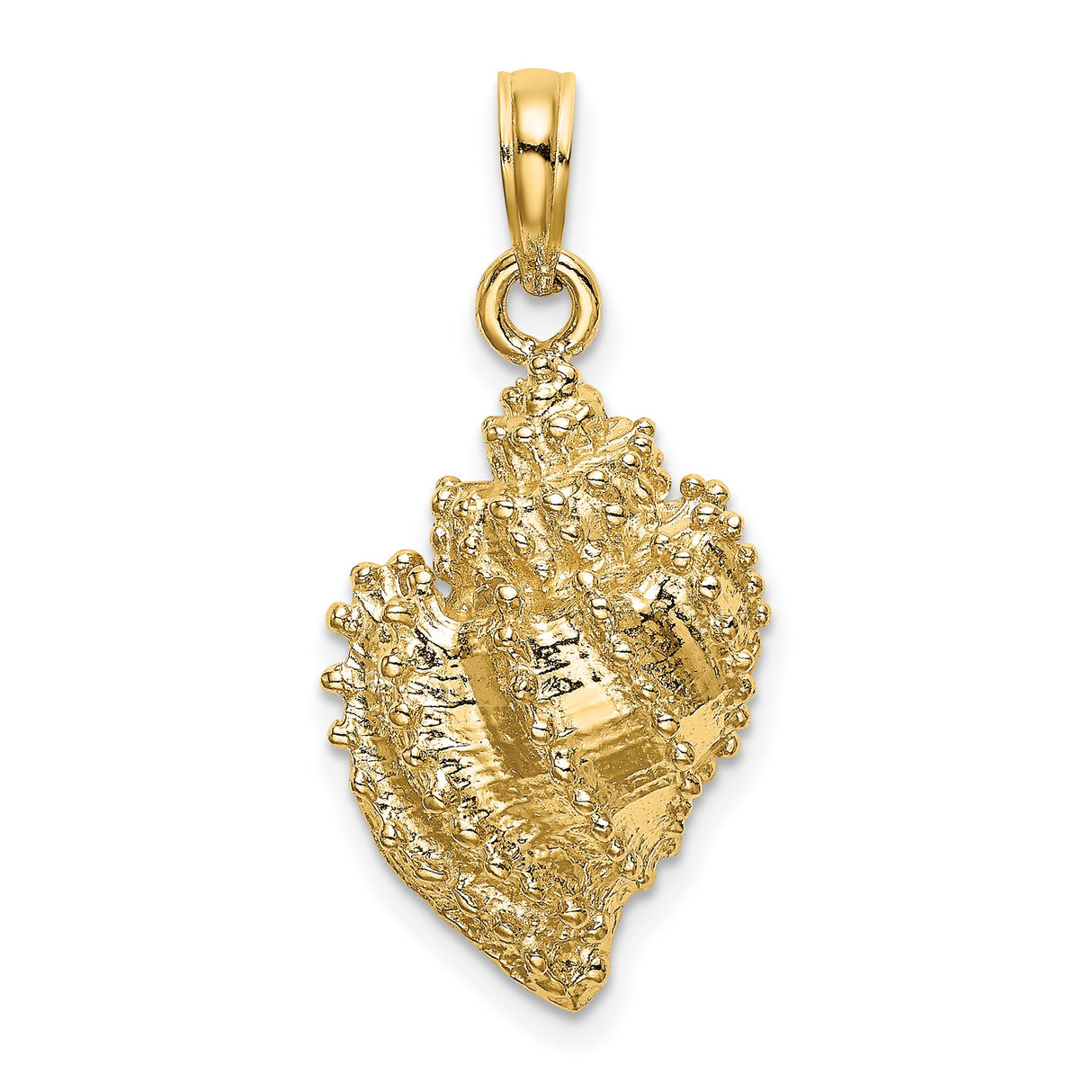 14k Yellow Gold Conch Seashell Pendant with Textured Shell Design, Nautical Beach Style Charm