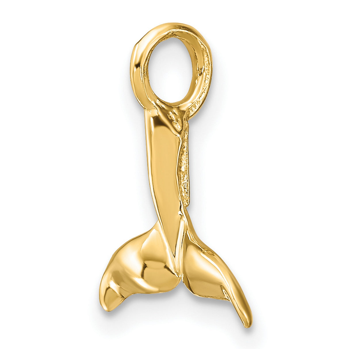 14k Yellow Gold Whale Tail Pendant, Nautical Ocean Charm Symbolizing Freedom and Strength