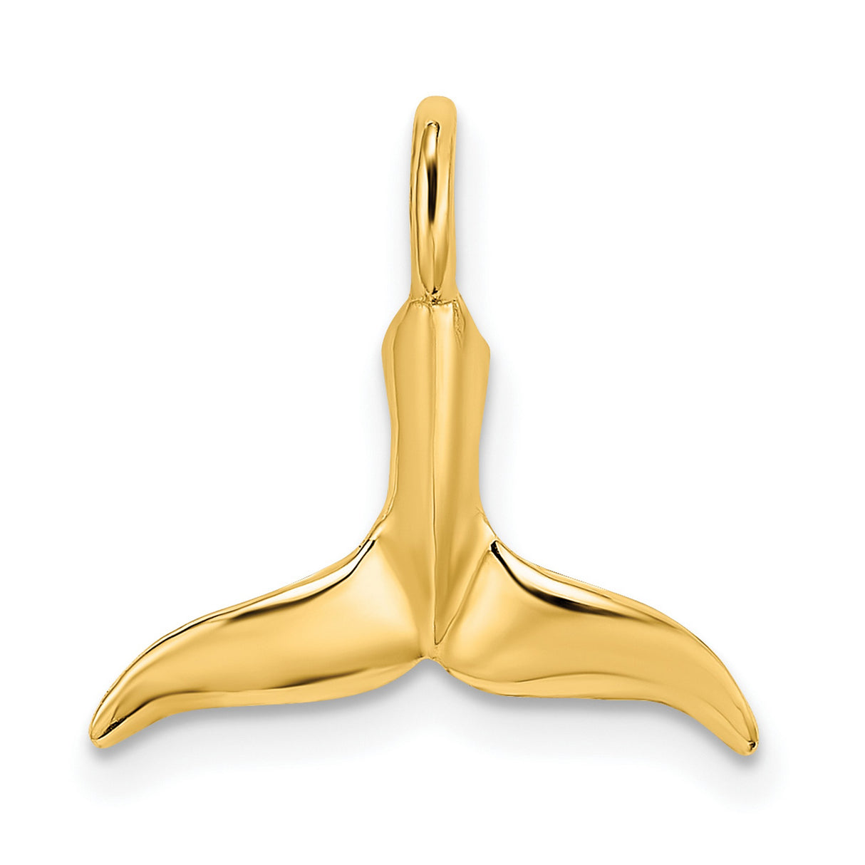 14k Yellow Gold Whale Tail Pendant, Nautical Ocean Charm Symbolizing Freedom and Strength