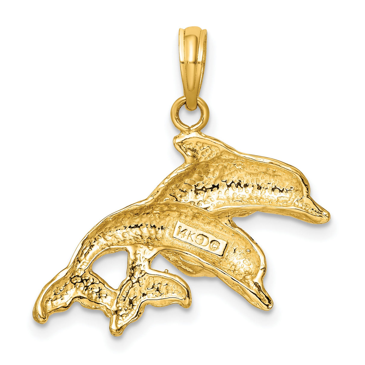 14k Yellow Gold Dolphin Pendant with Two Jumping Dolphins, Nautical Ocean Theme Charm
