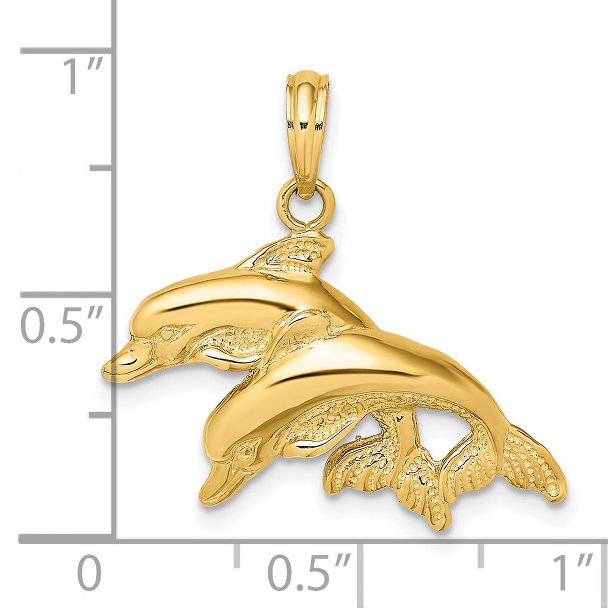 14k Yellow Gold Dolphin Pendant with Two Jumping Dolphins, Nautical Ocean Theme Charm