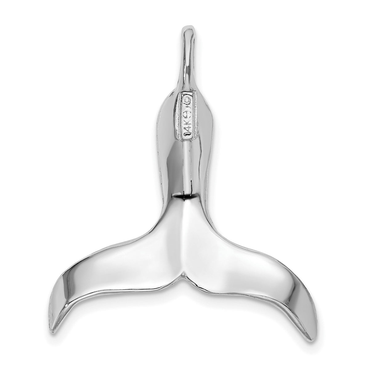 14k White Gold Whale Tail Pendant, Polished Nautical Marine Design for Men and Women