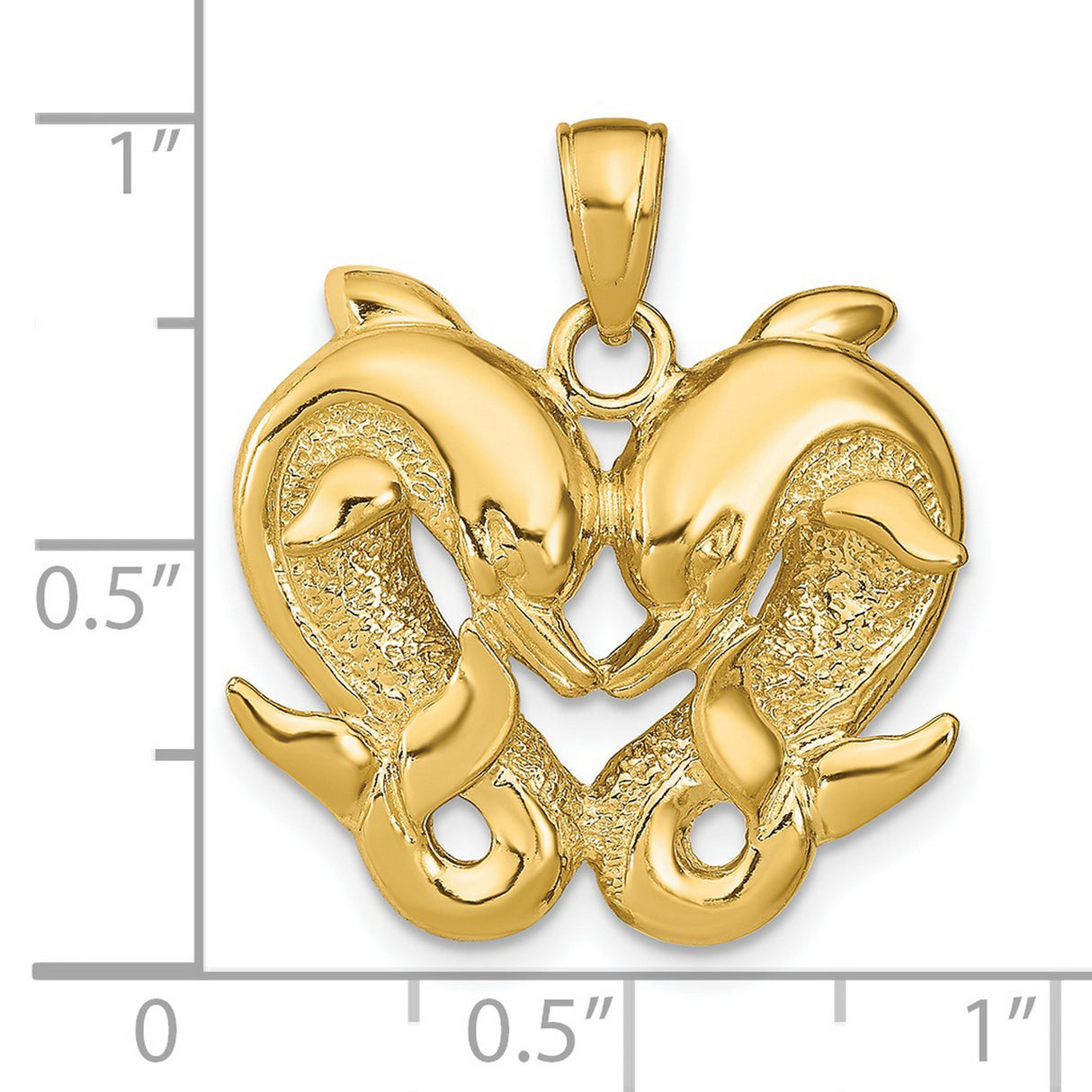 14k Yellow Gold Dolphin Heart Pendant with Two Dolphins Forming Heart Shape, Ocean Theme Jewelry