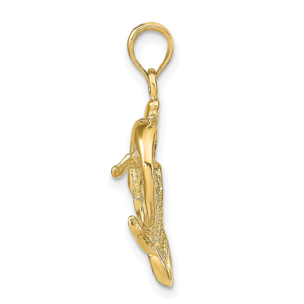 14k Yellow Gold Dolphin Pendant, Curved Design, Ocean Animal Theme Jewelry